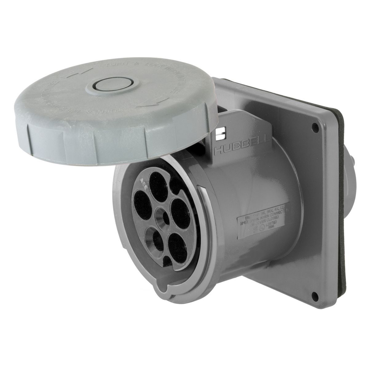 Heavy Duty Products, IEC Pin and Sleeve Devices, Marine Grade, Female, Receptacle, 100A 3-Phase Wye 120/208V AC, 4-Pole 5-Wire Grounding, Terminal Screws, Yellow