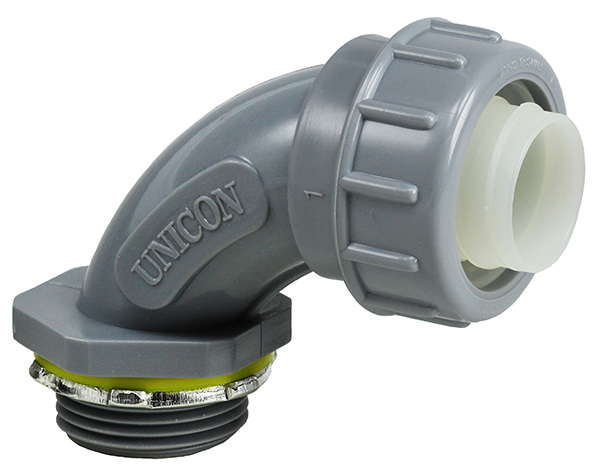 90 DEG Insulated, 1/2 in. Size, Threaded connection, Polyvinyl Chloride material