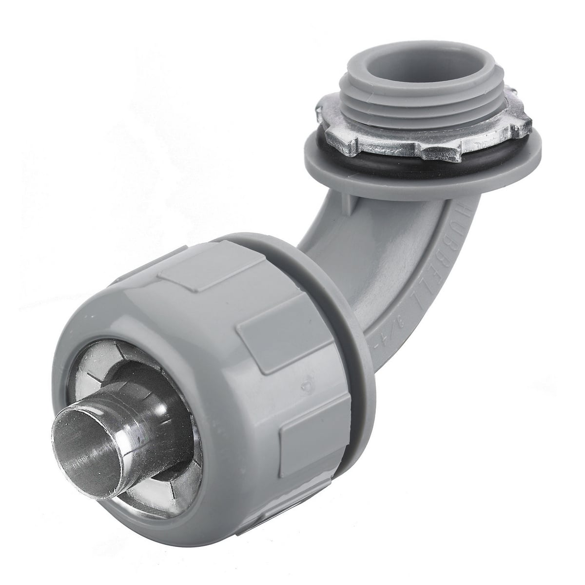 Kellems Wire Management, Liquidtight System, PolyTuff Non-Metallic Liquidtight Fittings, 90 Degree Male Liquid-Tight Connector, 3/8", Gray
