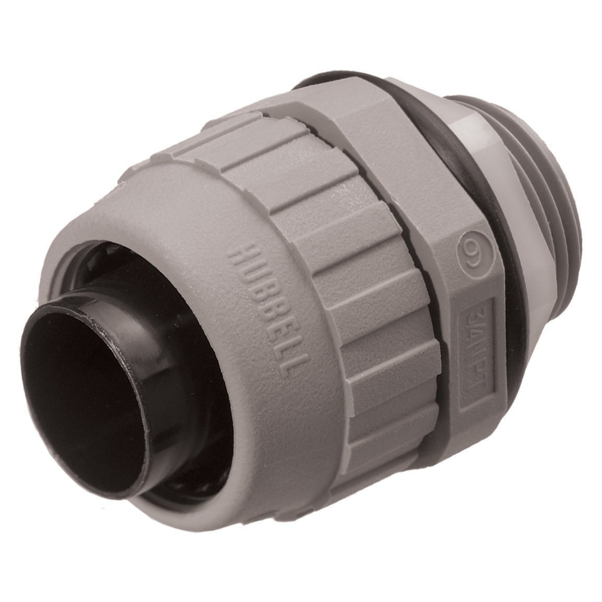 Kellems Wire Management, Liquidtight System, PolyTuff Straight Male Liquid Tight Connector, 3/8", Non-Metallic, Gray