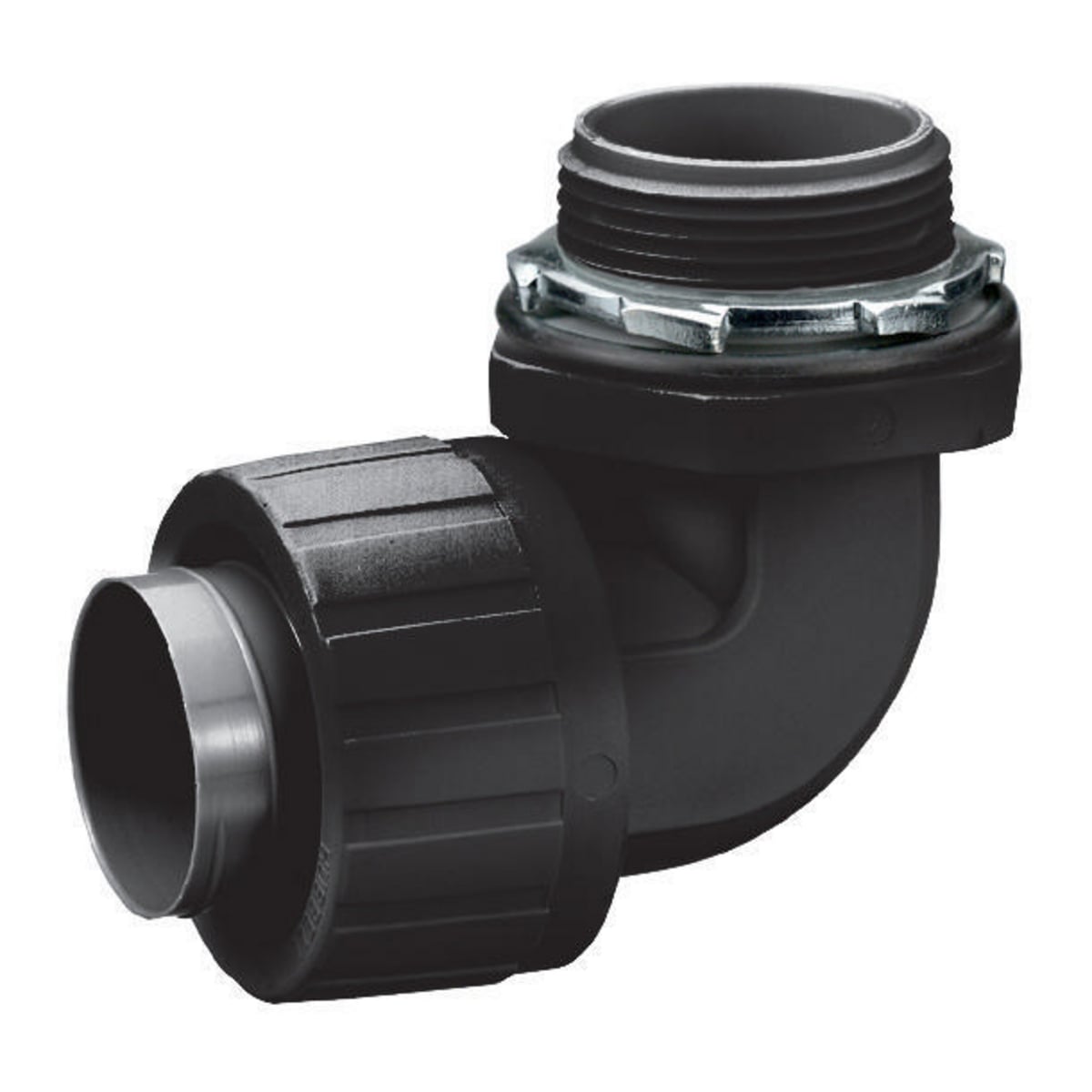Kellems Wire Management, Liquidtight System, PolyTuff 90 Degree Male Liquid-Tight Connector, 1", Non-Metallic, Black