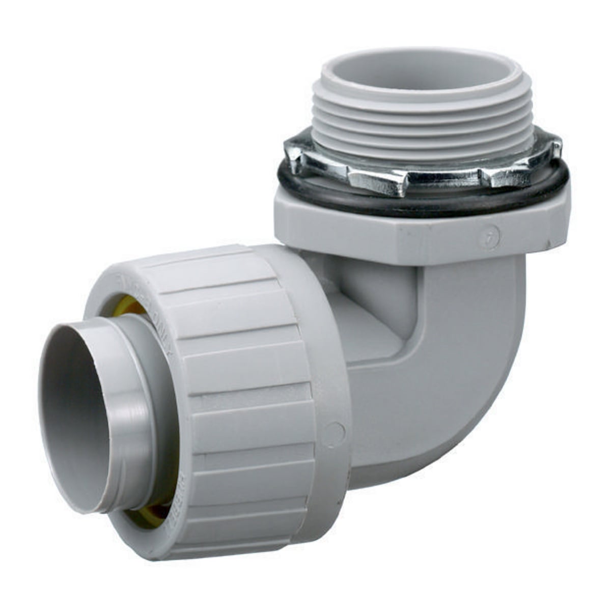 Kellems Wire Management, Liquidtight System, PolyTuff 90 Degree Male Liquid-Tight Connector, 1", Non-Metallic, Gray