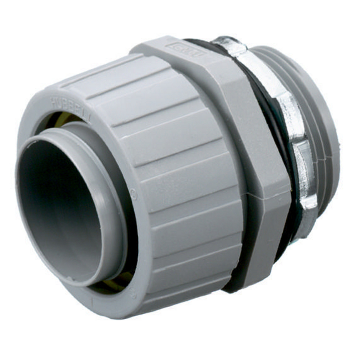 Kellems Wire Management, Liquidtight System, PolyTuff Straight Male Liquid Tight Connector, 1", Non-Metallic, Gray