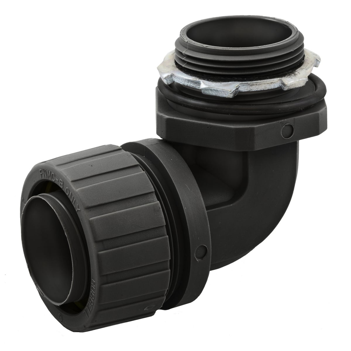 Kellems Wire Management, Liquidtight System, PolyTuff 90 Degree Male Liquid Tight Connector, 1 1/4", Non-Metallic, Black
