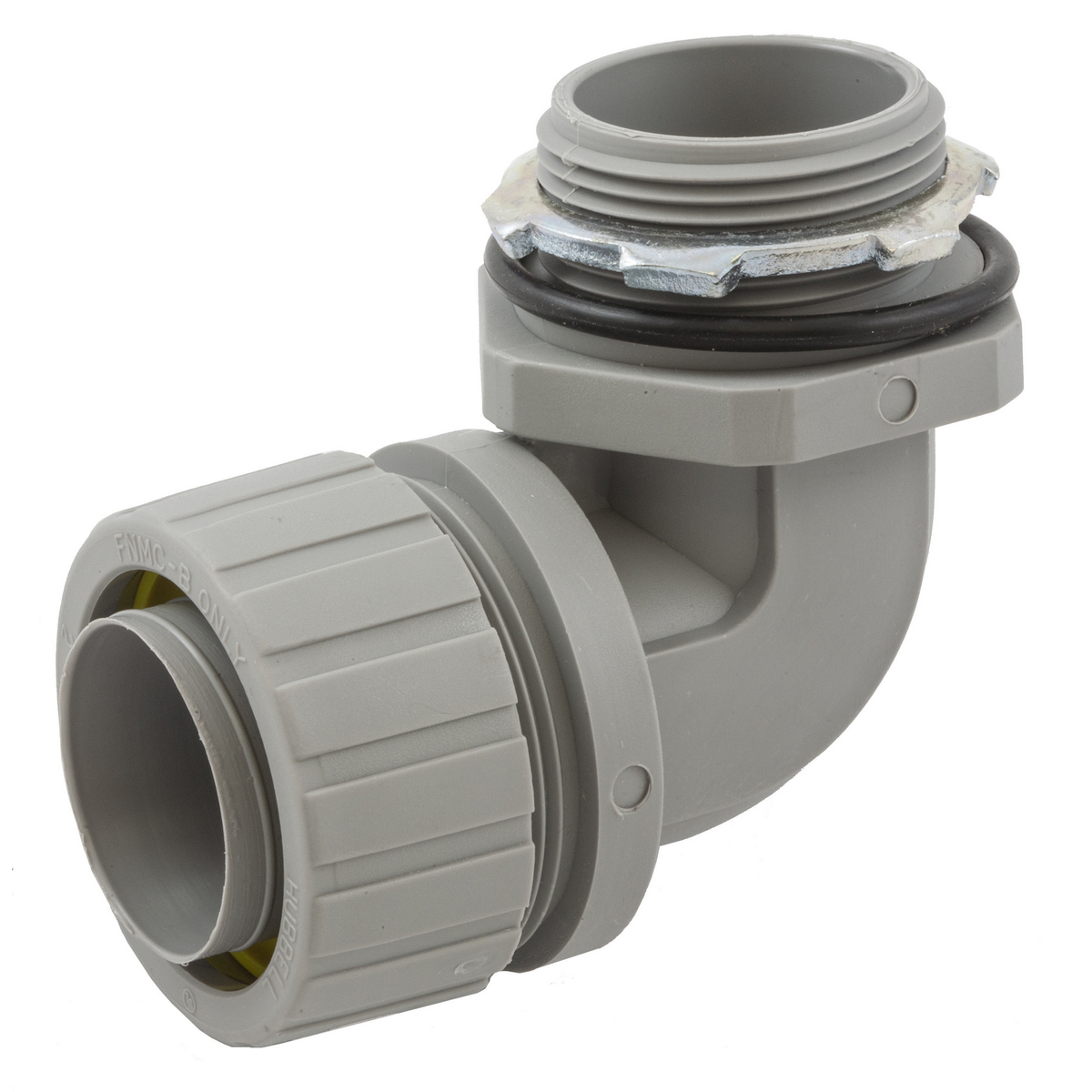 Kellems Wire Management, Liquidtight System, PolyTuff 90 Degree Male Liquid Tight Connector, 1 1/4", Non-Metallic, Gray