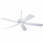52 inch AirPro fan with 5 White blades, White finish, and 30 year limited warranty. Powerful AirPro motor features 3-speed control that can also be reversed to provide year-round comfort. Includes innovative canopy system that can be installed on vaulted ceilings up to 12:12 pitch, additionally, the fan can be installed with no downrod to accommodate lower ceilings. Quick install canopy securely holds fan for wiring during installation.