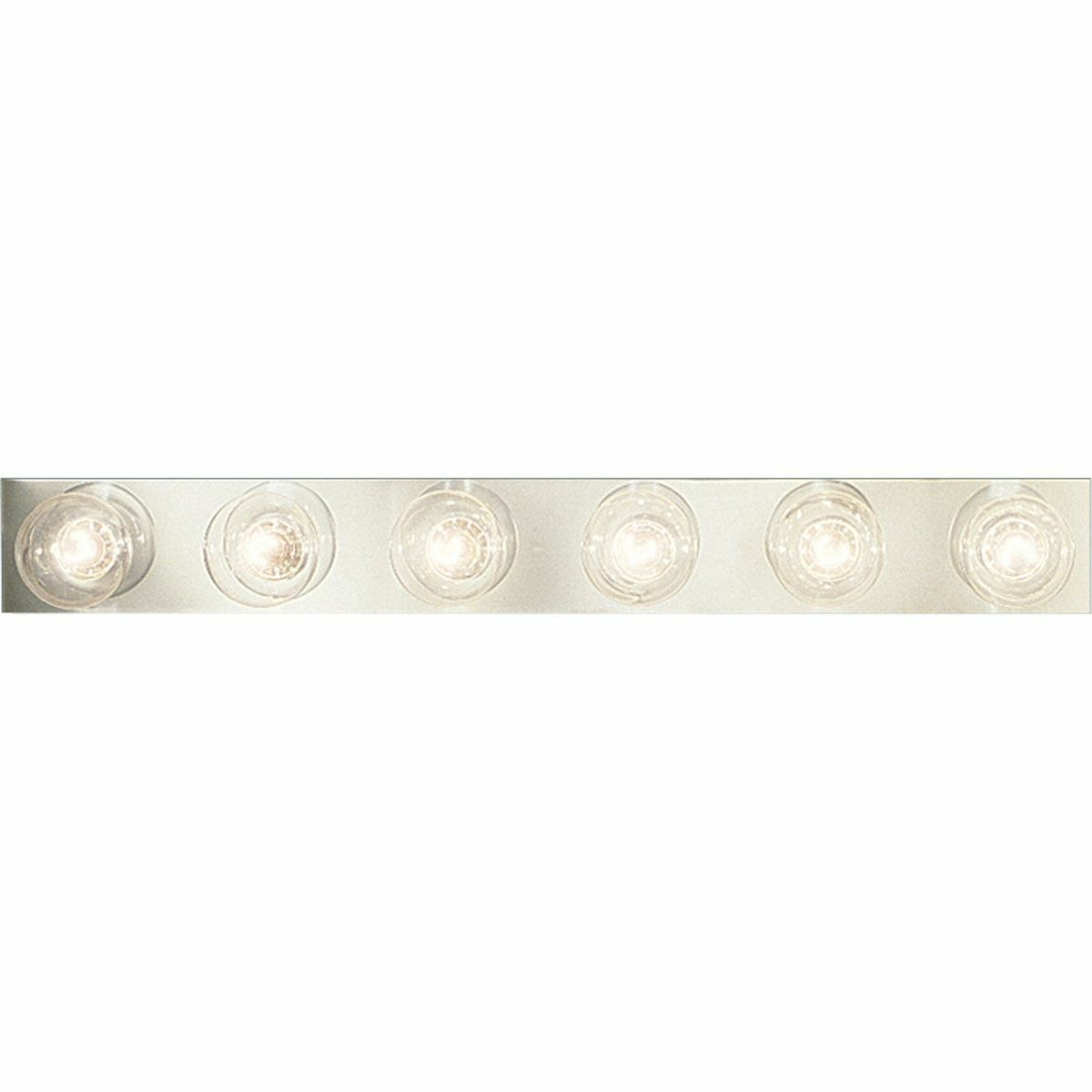 Six-light broadway lighting strips. Sockets are on 6 inch centers. UL listed for ceiling mounting with 25w max lamps. This traditional bath strip light complements most traditional bathrooms or powder rooms. Brilliant metallic finish coordinates with popular faucet and bath hardware styles. Easy to install with included hardware.