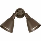 Outdoor adjustable two-headed swivel floodlight in a painted Antique Bronze finish and solid Aluminum construction.