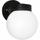 Outdoor one-light glass globe with white glass and a Black powdercoat finish.