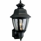 Outdoor one-light non-metallic wall lantern with clear, beveled acrylic panels in a Black finish.