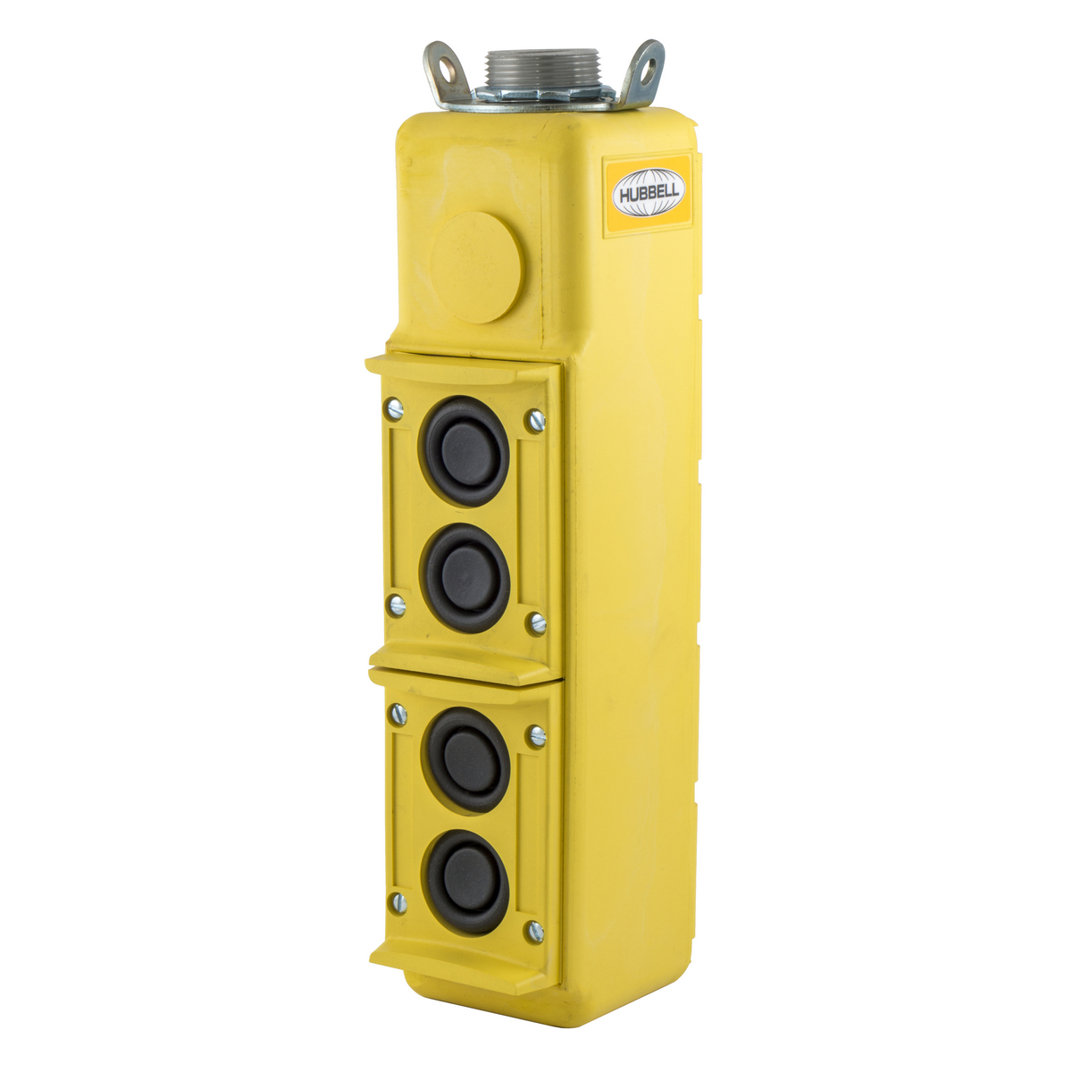 Switches and Lighting Controls, Industrial Grade, Pendant Controls, PushButton Station, 4) Buttons- Single Speed, Pilot Duty, 250V AC Max, Terminal Screws, Yellow