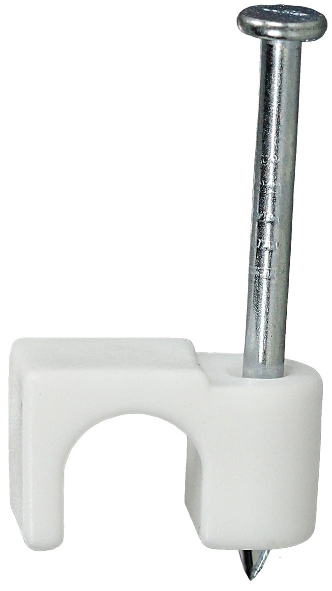 Staple, Co-Axial and NMC cable type, 1/4 in. staple size, Steel material, White, Wooden Stud mounting, Plastic insulation