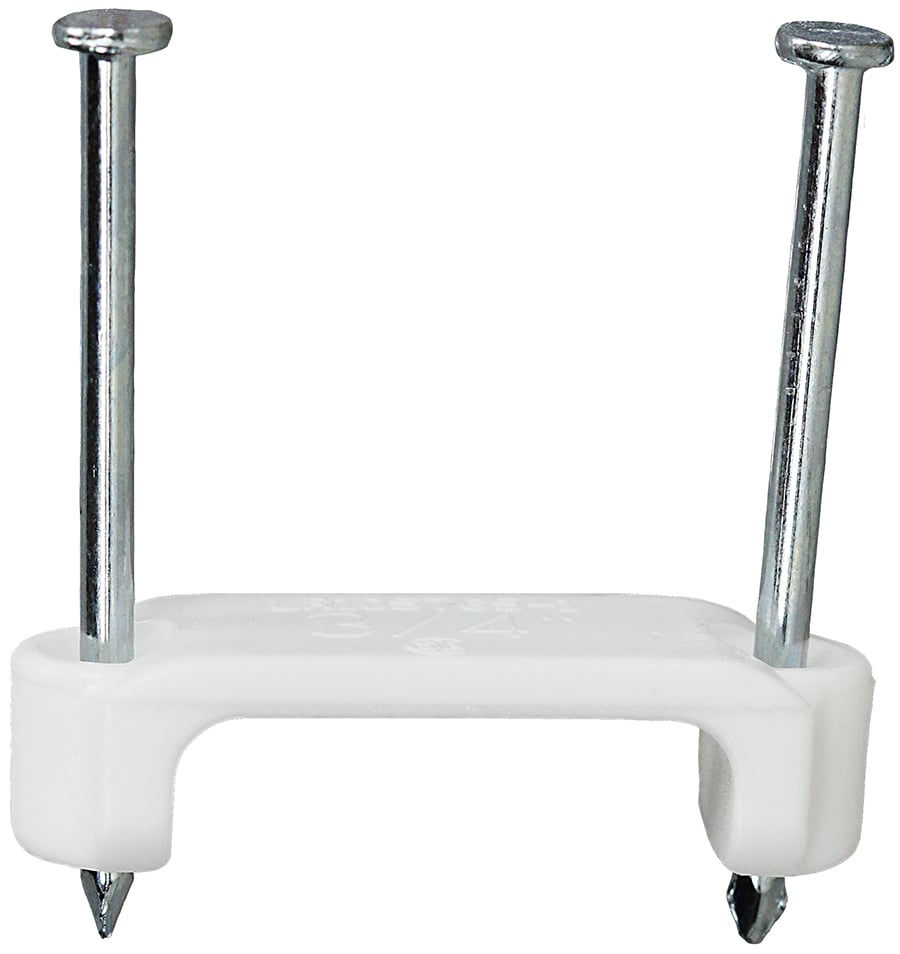 Staple, 14 to 3, 12 to 3, 10 to 3 AWG cable size, Romex and NMC cable type, 3/4 in. staple size, Steel material, White, Wooden Stud mounting, Plastic insulation, Includes (3000) Staples