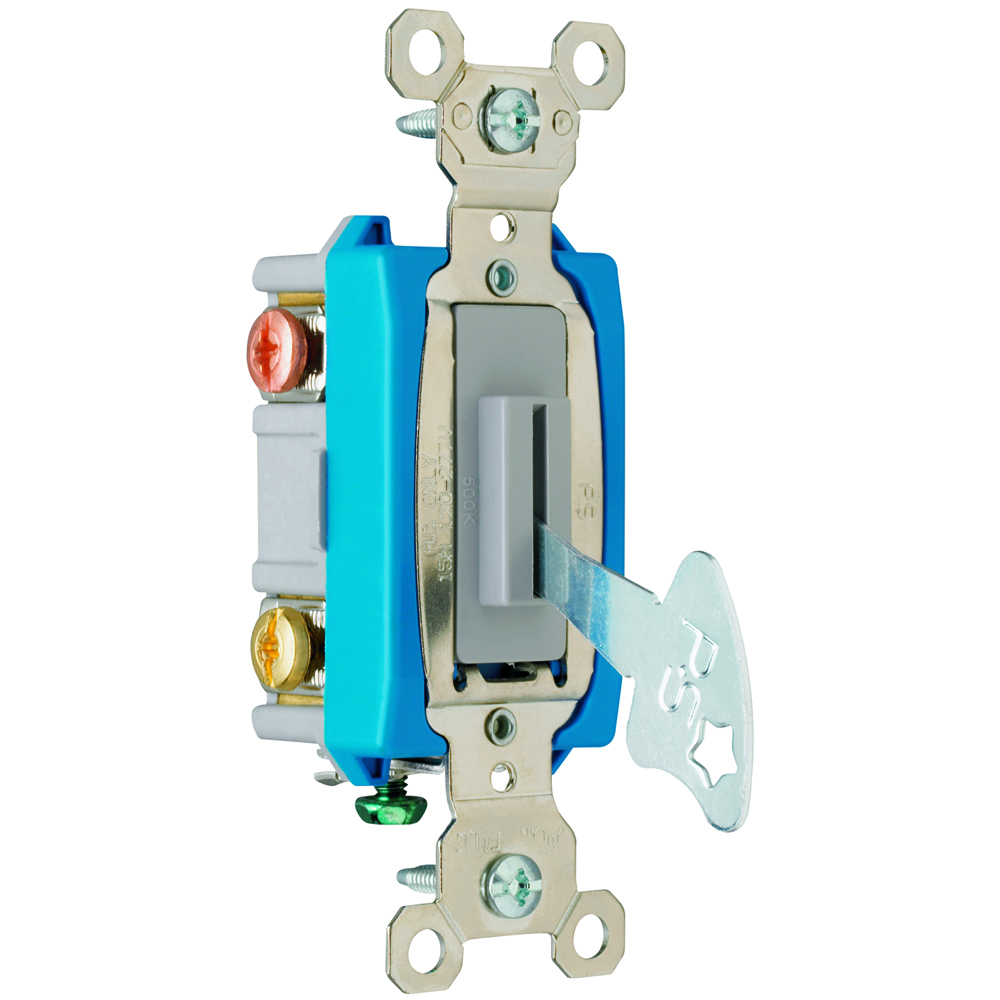 3way Lock Switch, Back and, Side Wire, 15amp 120/277volt, Gray (Key can be removed in both positions)