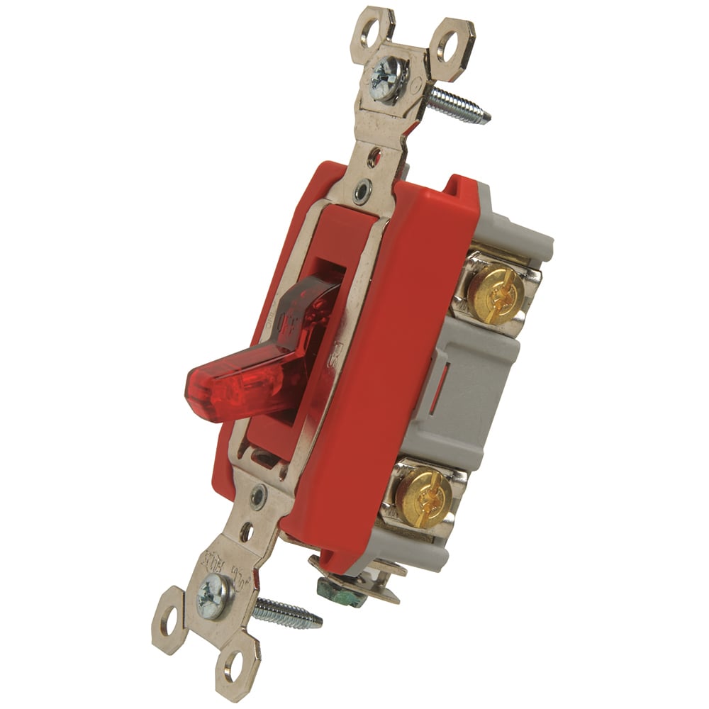 1pole Pilot Lighted Switch, Back and, Side Wire, 20amp 120volt, Red