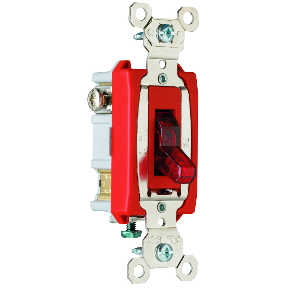1pole Pilot Lighted Switch, Back and, Side Wire, 20amp 277volt, Red