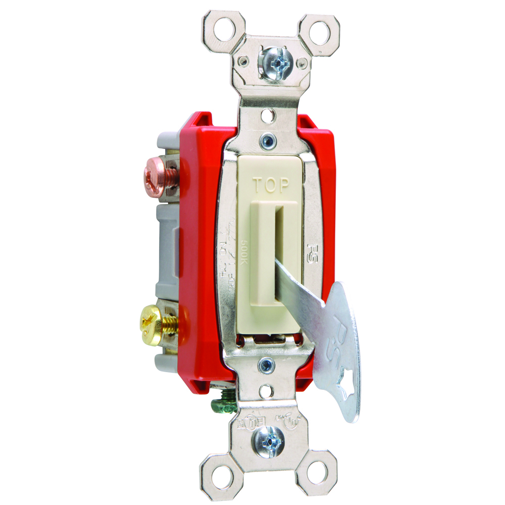 3way Lock Switch, Back and, Side Wire, 20amp 120/277volt, Ivory (Key can be removed in both positions)