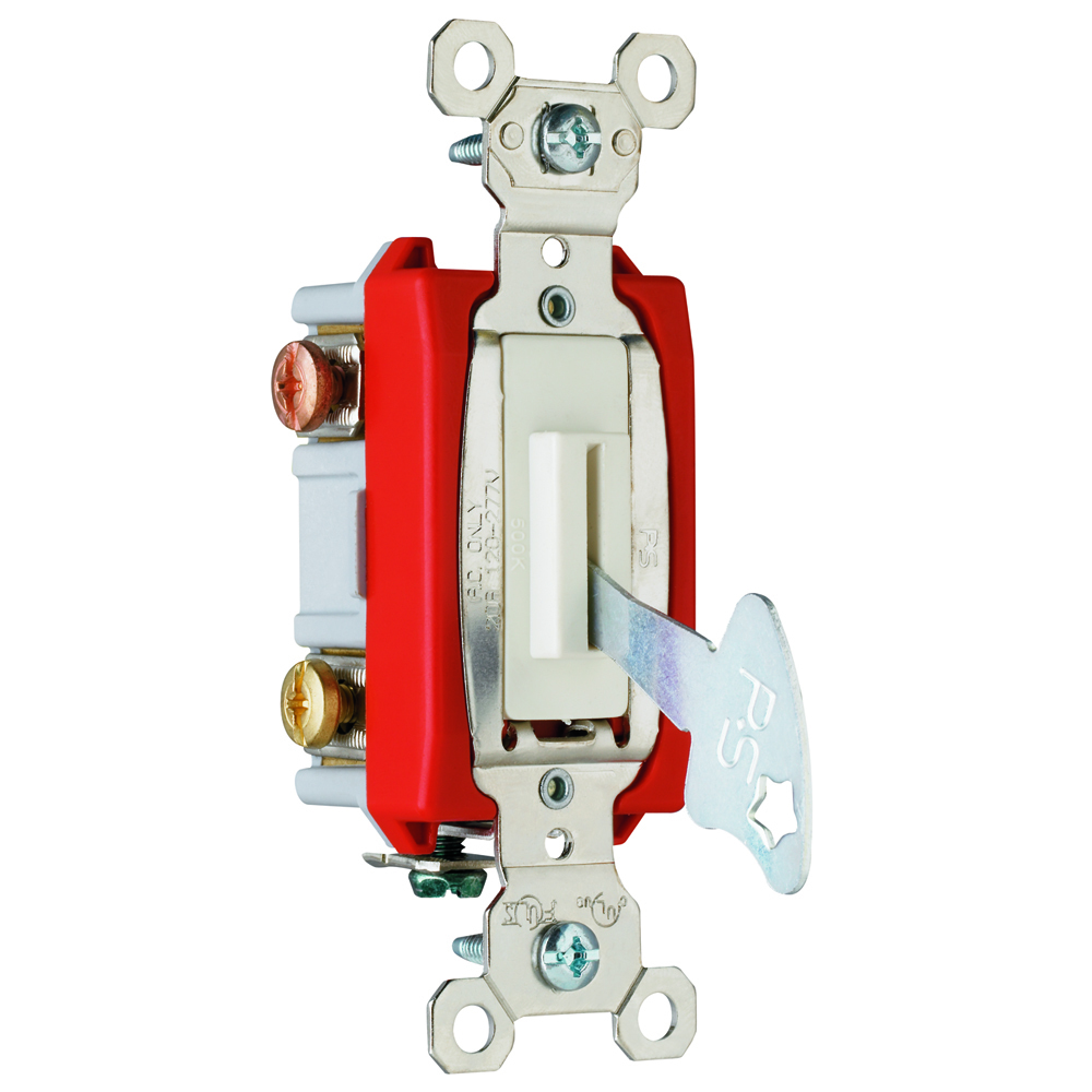 3way Lock Switch, Back and, Side Wire, 20amp 120/277volt, Light Almond (Key can be removed in both positions)