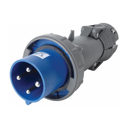 Double pole, Triple wire, Pin and Sleeve Plug. 100 amp, 240 vac.