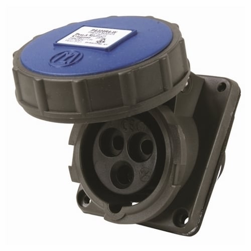 Double pole, Three wire, Pin and Sleeve Receptacle. 20 amp, 250 volt.