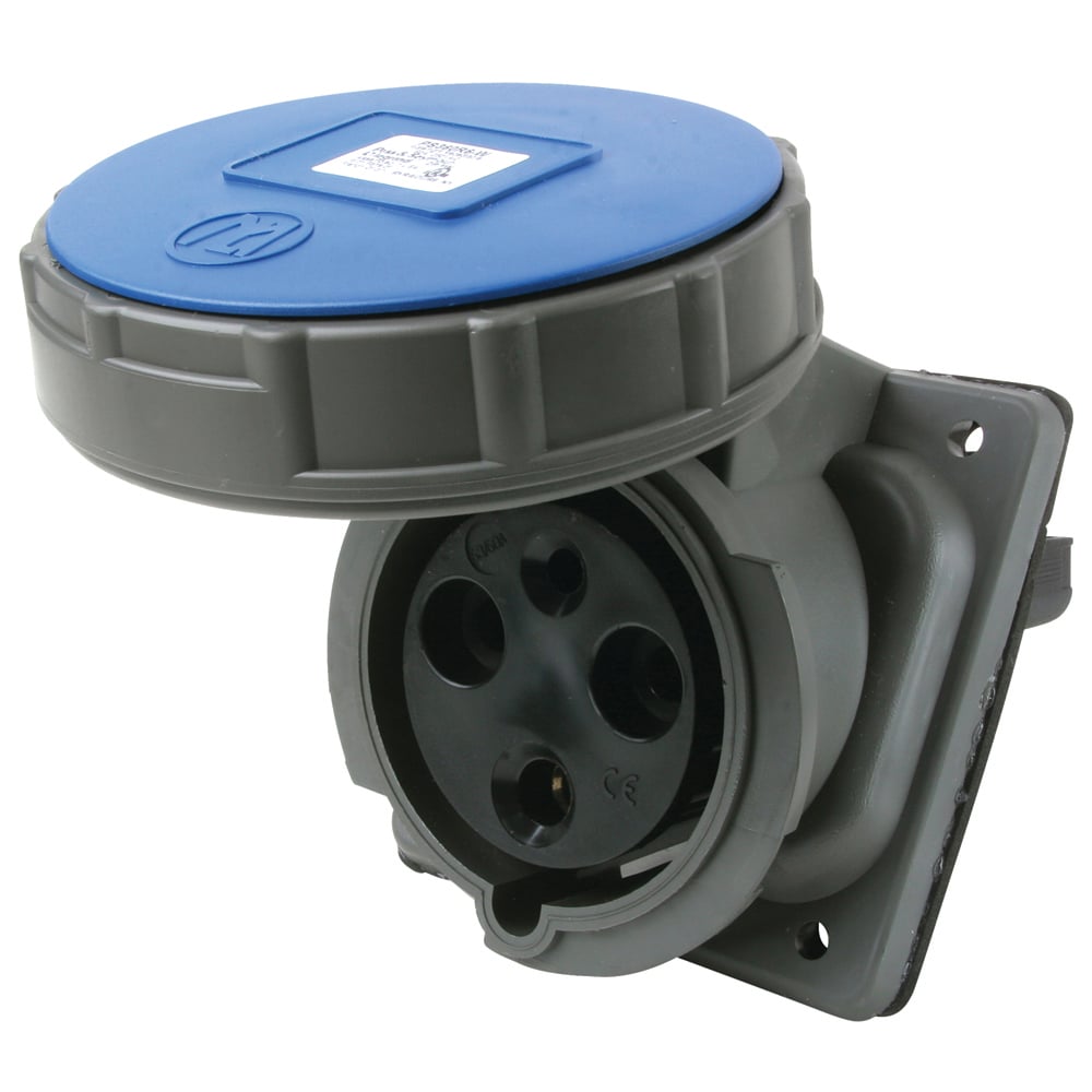 Double pole, Three wire, Pin and Sleeve Receptacle. 60 amp, 250 volt.