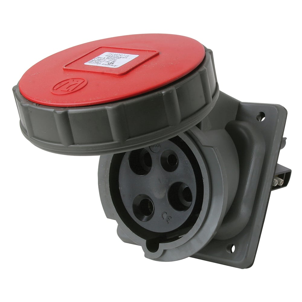 Pin and Sleeve Watertight Receptacle, Double pole, Three wire, 60 amp, 480 volt.