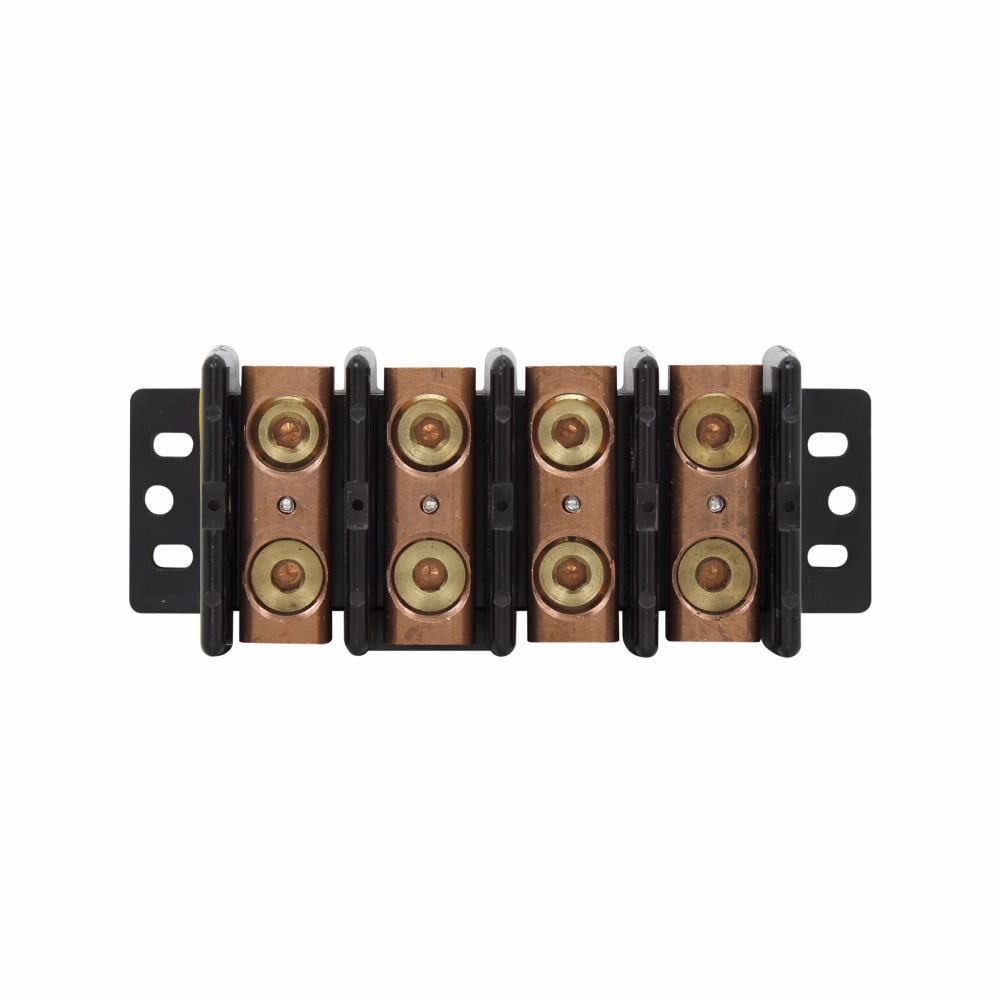 Eaton Bussmann series power splicer block, 600 Vac, 600 Vdc, 255A, Power splicer block, Four-pole, SCCR: 10 kA, Black, Molded Thermoplastic