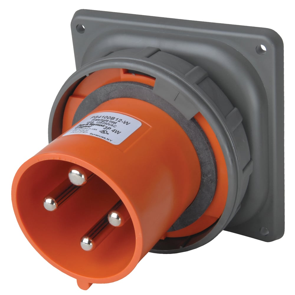 Three pole, Four wire, Pin and Sleeve Inlet. 100 amp, 125/250 volt.