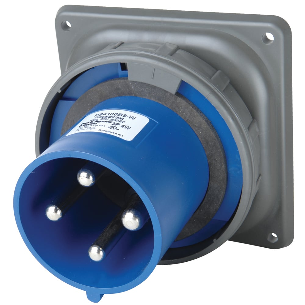 Three pole, Four wire, Pin and Sleeve Inlet. 100 amp, 3/250 volt.
