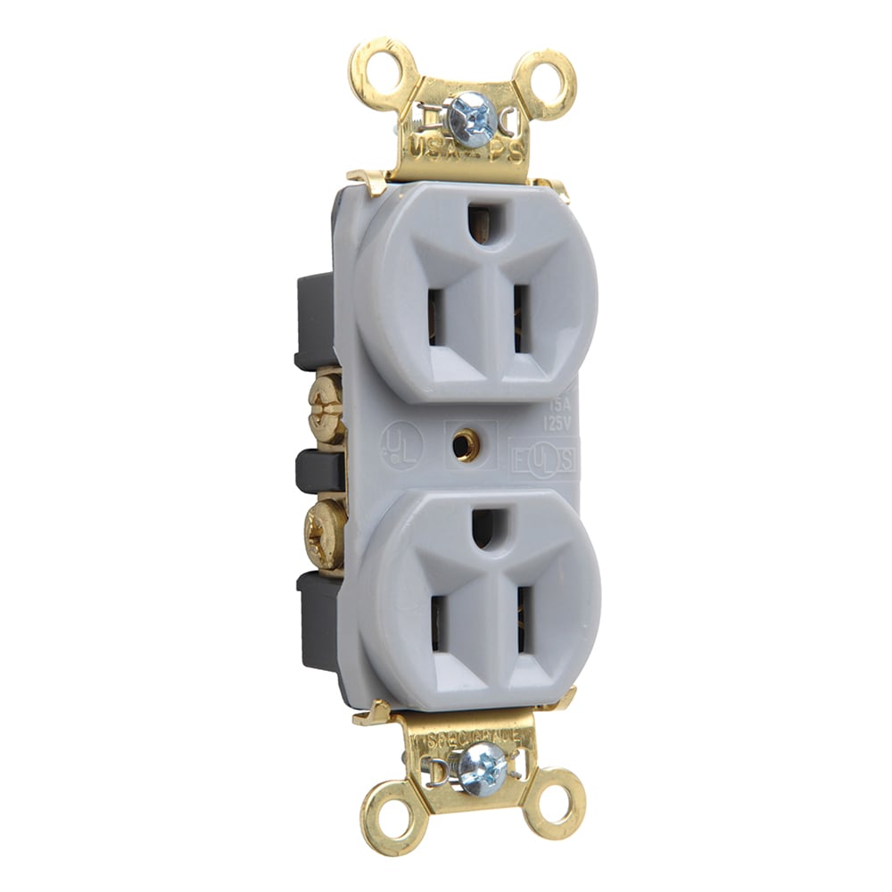 Heavy-Duty Spec Grade Duplex Receptacle Back and, Side Wire 15amp 125volt Gray