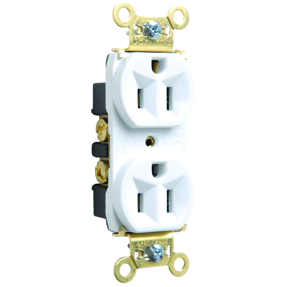 Heavy-Duty Spec Grade Duplex Receptacle Back and, Side Wire 15amp 125volt White
