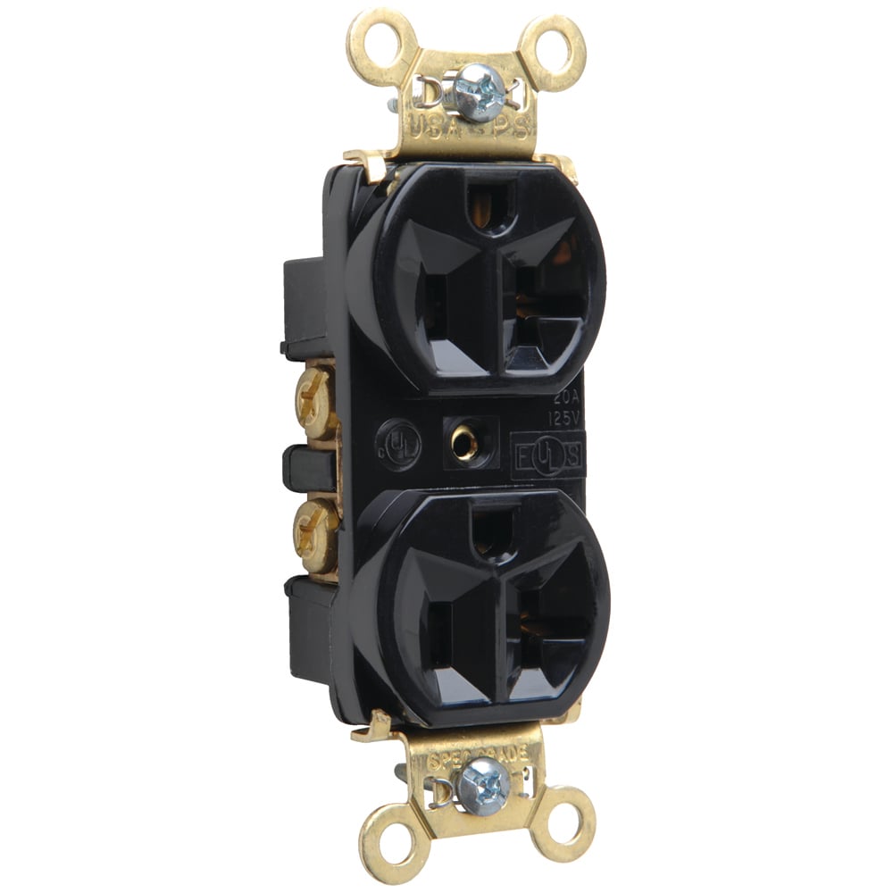 Heavy-Duty Spec Grade Duplex Receptacle Back and, Side Wire 20amp 125volt Black