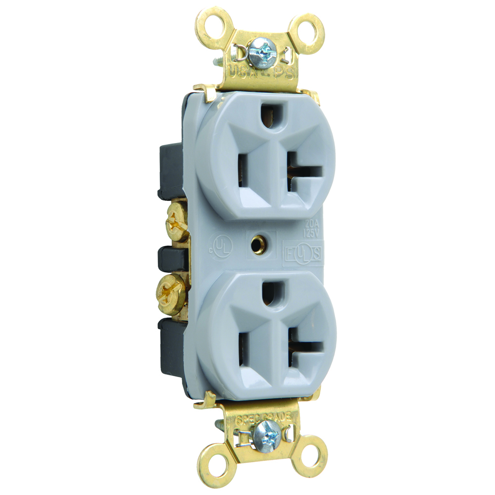 Heavy-Duty Spec Grade Duplex Receptacle Back and, Side Wire 20amp 125volt Gray
