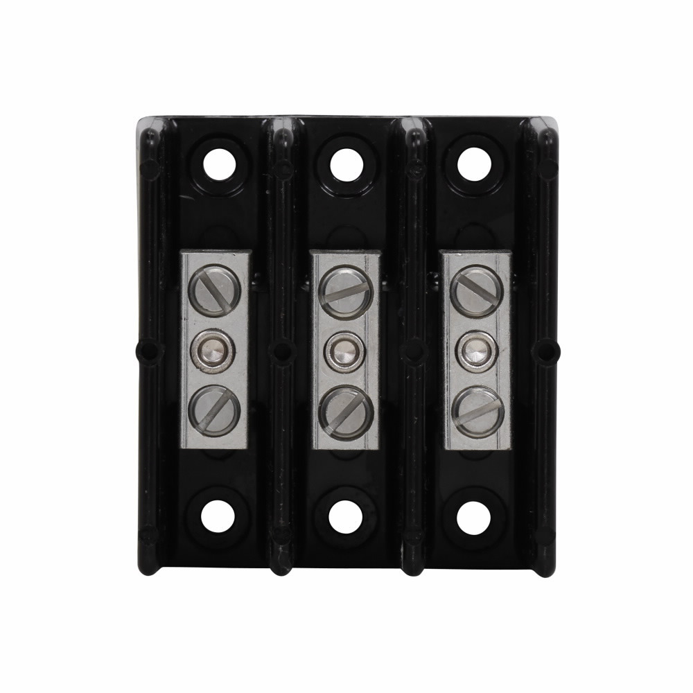 Eaton Bussmann series power splicer block, 600 Vac, 600 Vdc, 115A, Power splicer block, Three-pole, SCCR: 10 kA, Black, Molded Thermoplastic