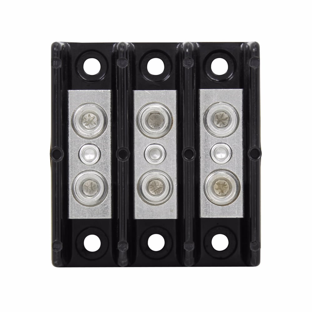 Eaton Bussmann series power splicer block, 600 Vac, 600 Vdc, 175A, Power splicer block, Three-pole, Splicer, SCCR: 200 kA, Black, Molded Thermoplastic Base, Tin-plated aluminum connector