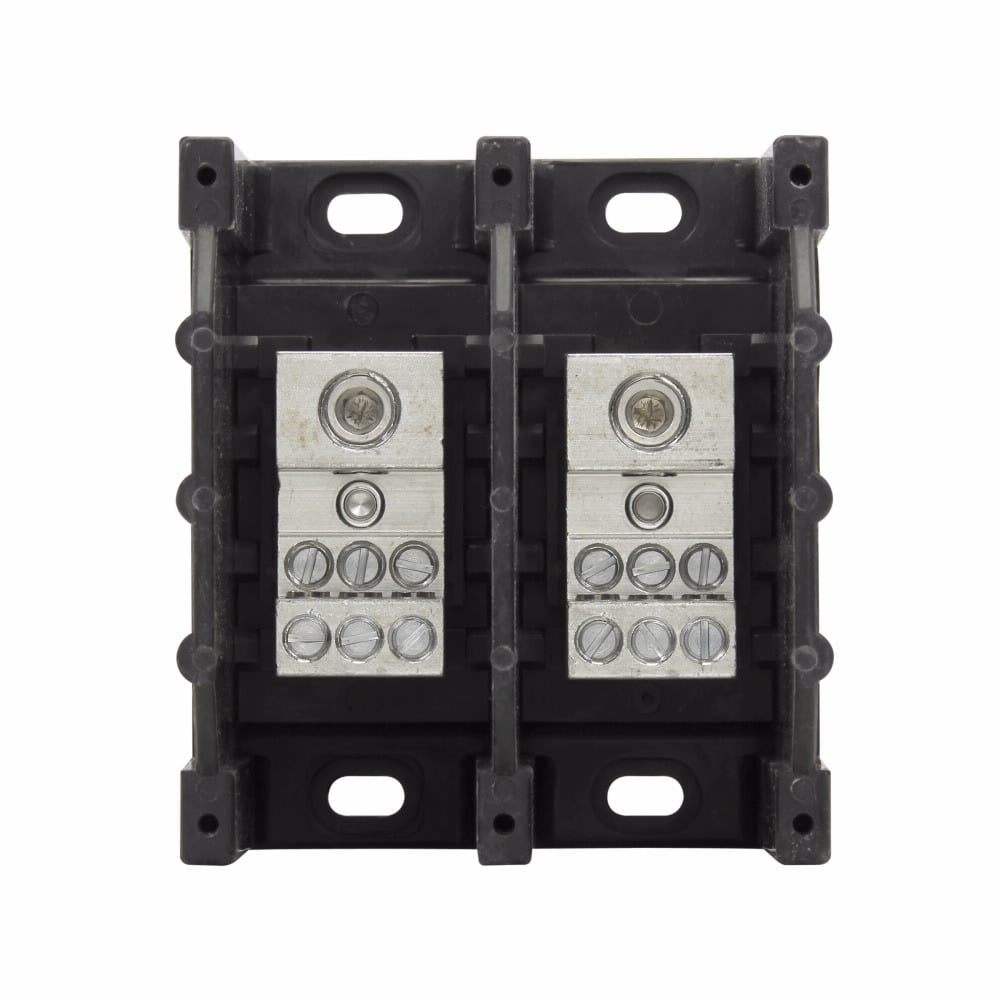 Eaton Bussmann series power distribution block, 600 Vac, 600 Vdc, 175A, Power distribution block, Two-pole, SCCR: 100 kA, Black, Molded Thermoplastic Base, Tin-plated aluminum connector