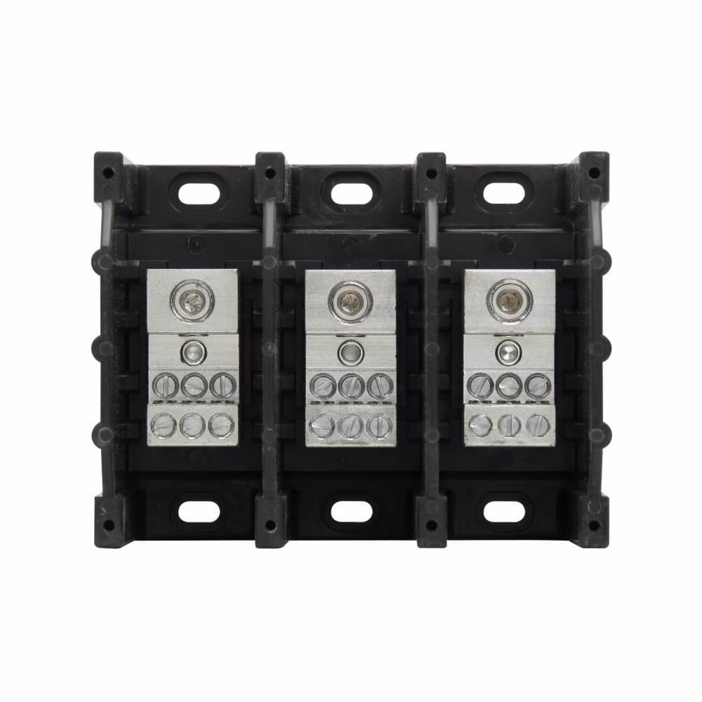 Eaton Bussmann series power distribution block, 600 Vac, 600 Vdc, 175A, Power distribution block, Three-pole, SCCR: 100 kA, Black, Molded Thermoplastic Base, Tin-plated aluminum connector - 16321-3