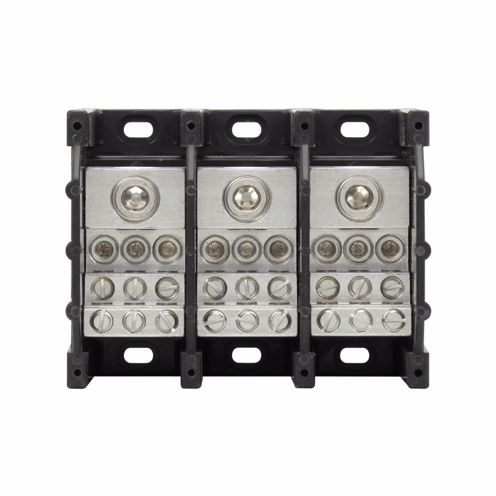Eaton Bussmann series power distribution block, 600 Vac, 600 Vdc, 310A, Power distribution block, Three-pole, SCCR: 100 kA, Black, Molded Thermoplastic Base, Tin-plated aluminum connector - 16371-3