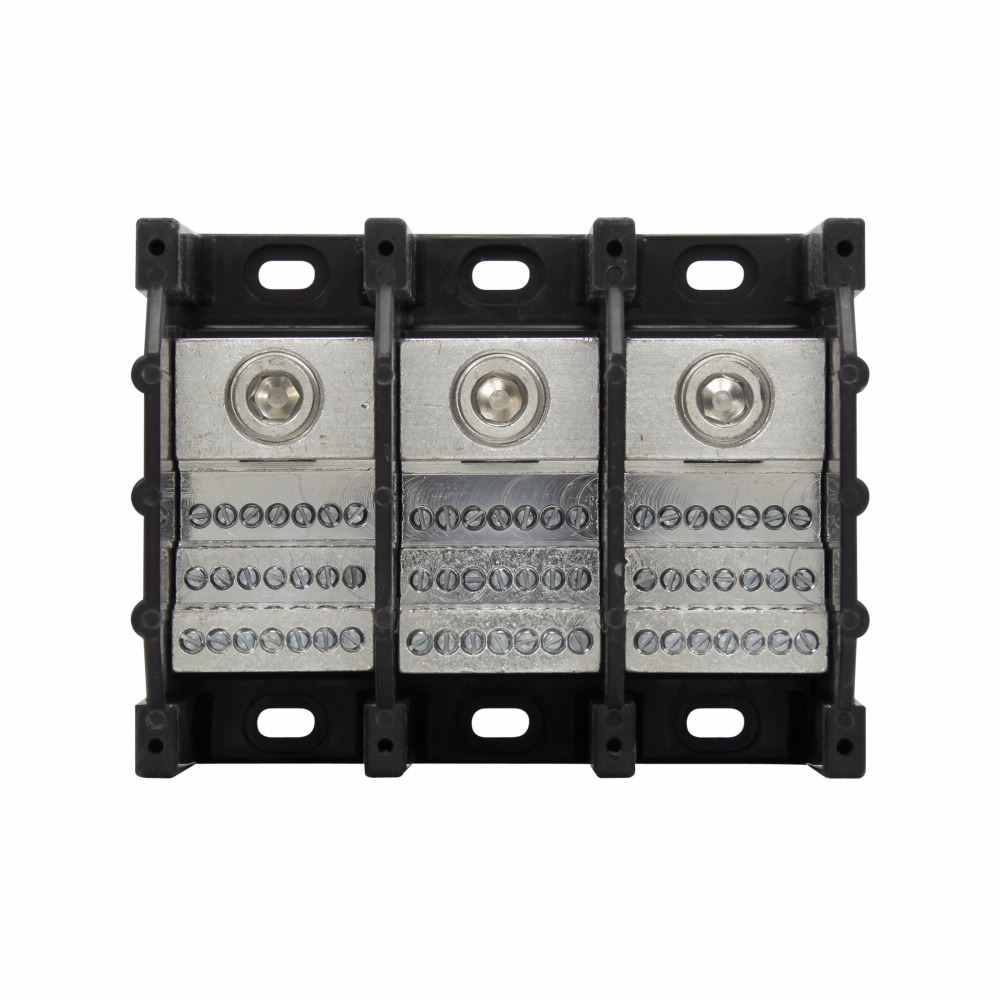Eaton Bussmann series power distribution block, 600 Vac, 600 Vdc, 310A, Power distribution block, Three-pole, SCCR: 10 kA, Black, Molded Thermoplastic Base, Tin-plated aluminum connector - 16372-3