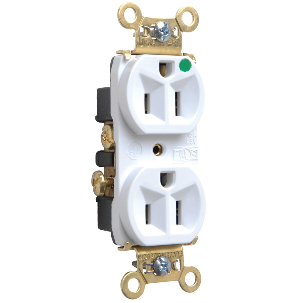 Heavy-Duty Hospital Grade Duplex Receptacle Back and, Side Wire 15amp 125volt White
