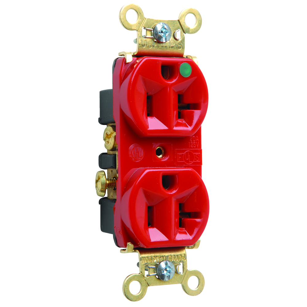 Heavy-Duty Hospital Grade Duplex Receptacle Back and, Side Wire 20amp 125volt Red