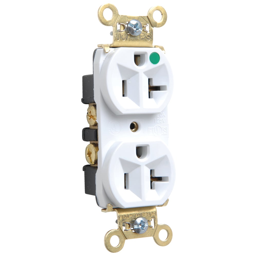 Heavy-Duty Hospital Grade Duplex Receptacle Back and, Side Wire 20amp 125volt White