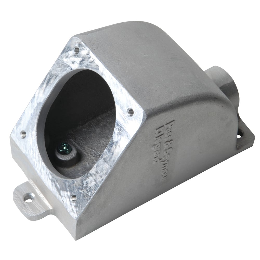 Double pole, Three wire, Angled Metallic Receptacle Box. 20 amp. 1/2 Hub.