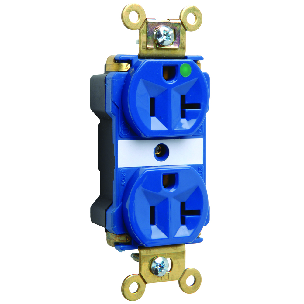 PlugTail Extra Heavy-Duty Hospital Grade Duplex Receptacle 20amp 125volt Blue