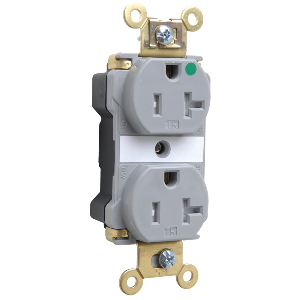 PlugTail Extra Heavy-Duty Hospital Grade Tamper-Resistant Duplex Receptacle 20amp 125volt Gray