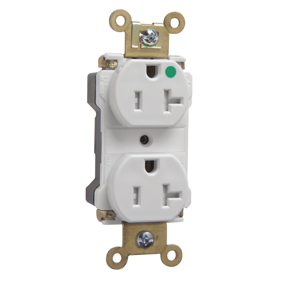 PlugTail Extra Heavy-Duty Hospital Grade Tamper-Resistant Duplex Receptacle 20amp 125volt White