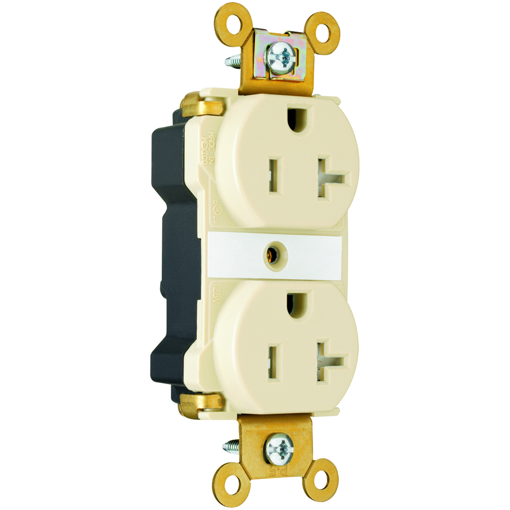 PlugTail Industrial Extra Heavy-Duty Spec Grade Tamper-Resistant Duplex Receptacle 20amp 125volt Ivory