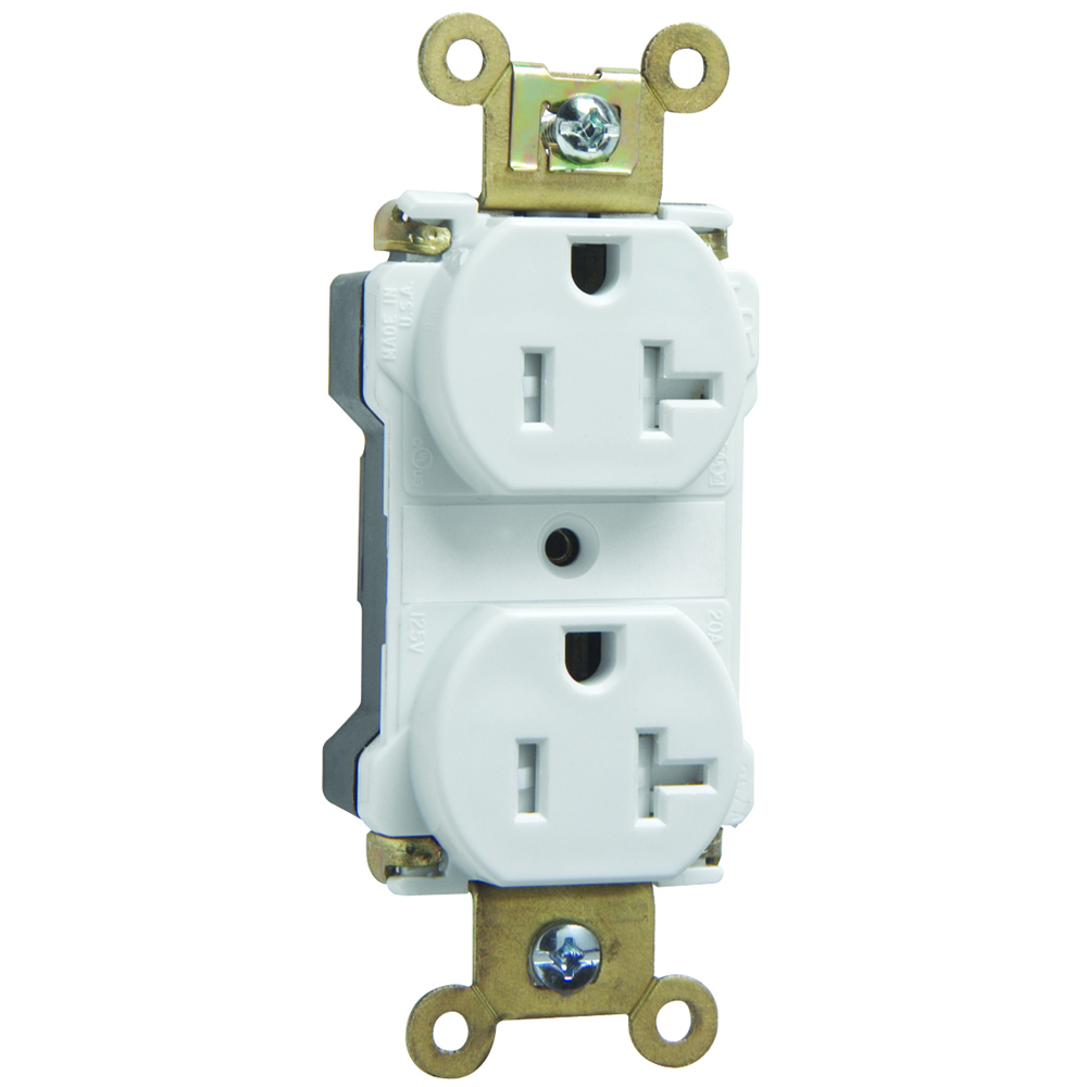 PlugTail Industrial Extra Heavy-Duty Spec Grade Tamper-Resistant Duplex Receptacle 20amp 125volt White