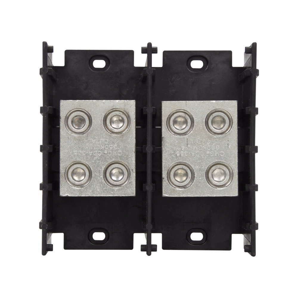 Eaton Bussmann series power splicer block, 600 Vac, 600 Vdc, 620A, Power splicer block, Two-pole, Splicer, SCCR: 10 kA, Black, Molded Thermoplastic Base, Tin-plated aluminum connector