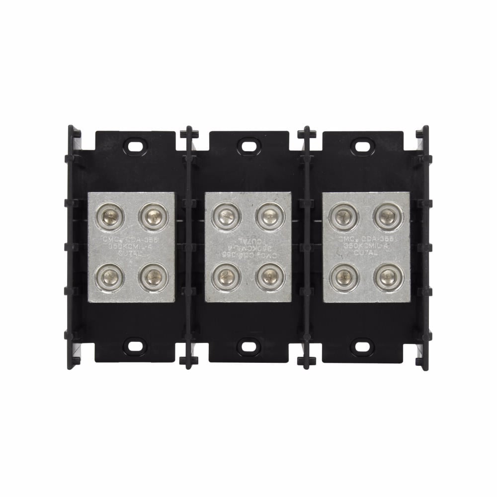 Eaton Bussmann series power splicer block, 600 Vac, 600 Vdc, 620A, Power splicer block, Three-pole, Splicer, SCCR: 10 kA, Black, Molded Thermoplastic Base, Tin-plated aluminum connector